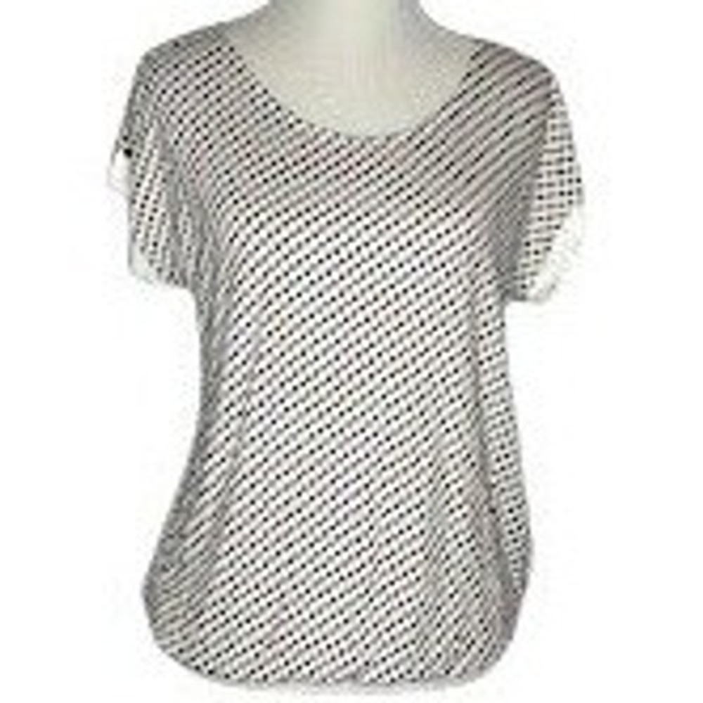 Lascana‎ Pure Selection Print Blouson Top Cream Brown Short Sleeve Size 8/10
